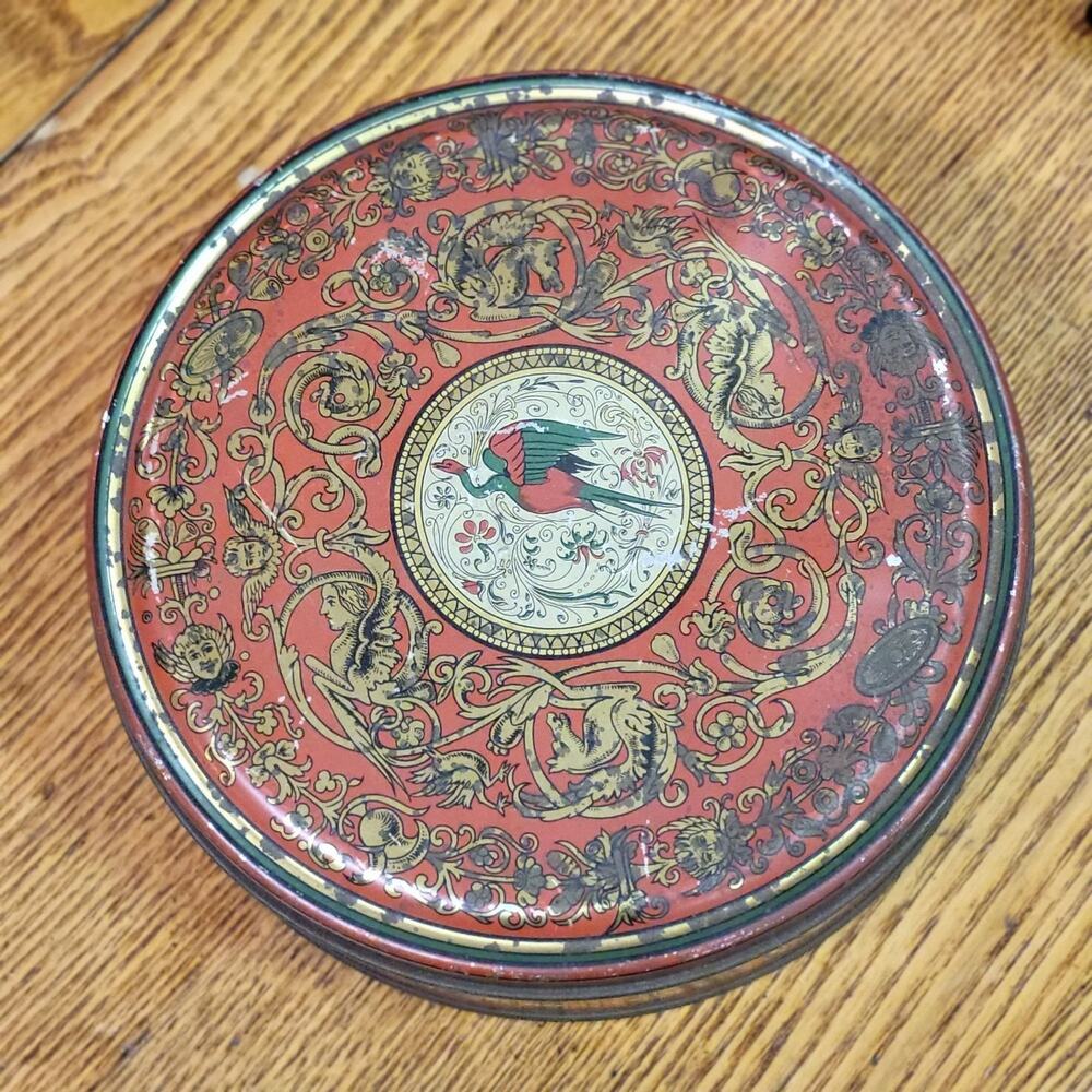 Vintage 1930s Era CANCO round Decorative Glace Fruit Tin Rustic Cottage Decor